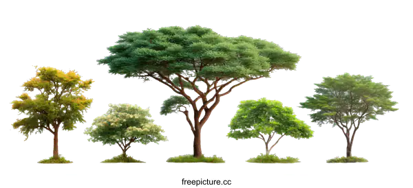 [Transparent Background PNG]Collection of Isolated Trees in Different Sizes and Shades