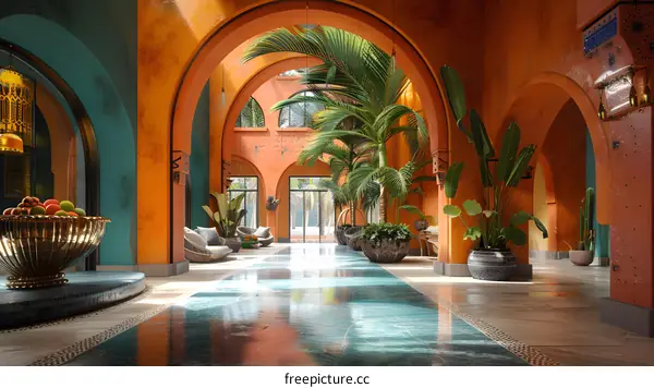 Palm trees in the courtyard of a luxury hotel