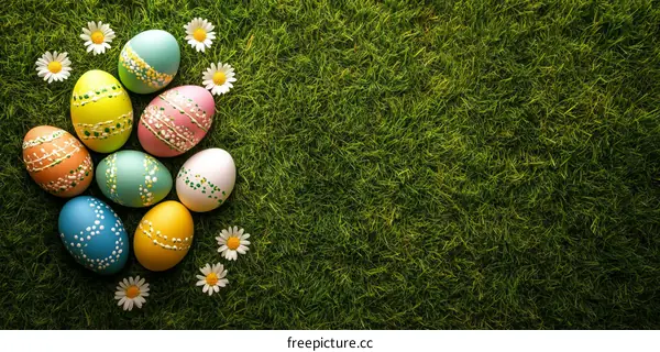 Colorful Easter Eggs on Grass