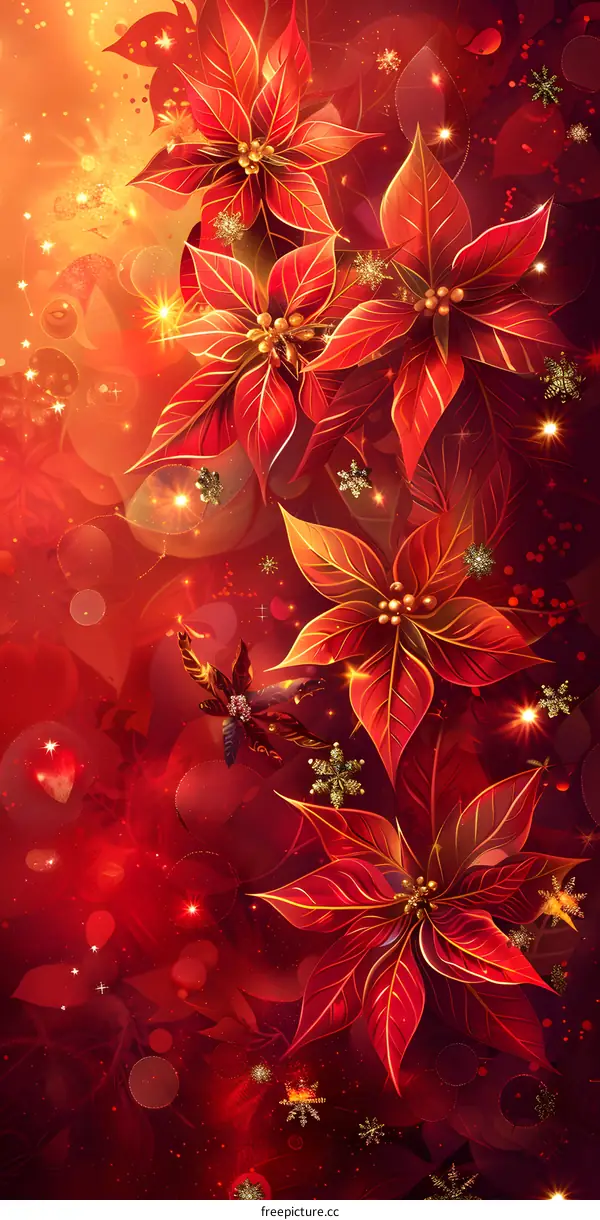 Red flowers and snowflakes