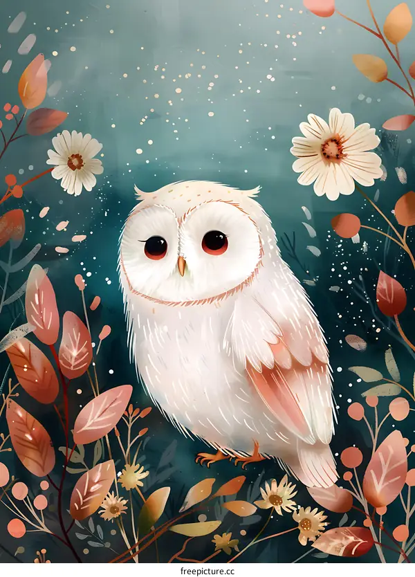 White Owl In The Forest Illustration