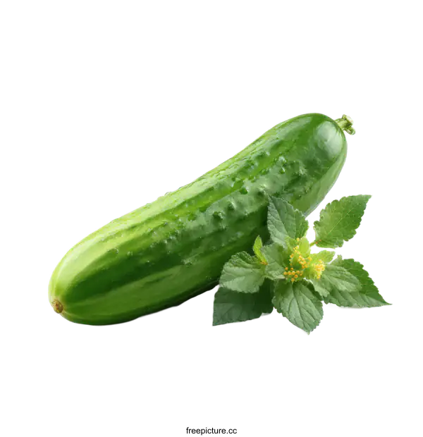 [Transparent Background PNG]Fresh Cucumber with Herbs on White Background