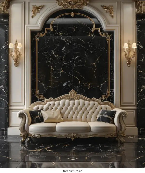 Luxury Baroque Interior Design with Black Marble