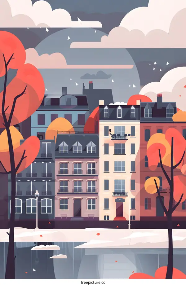 Winter Cityscape with Paper Airplanes