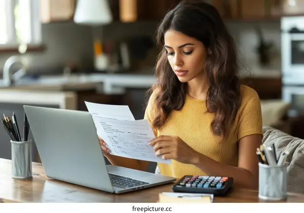 Woman Working on Documents at Home