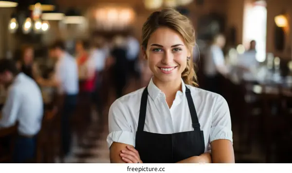 Portrait of a smiling waitress in a restaurant