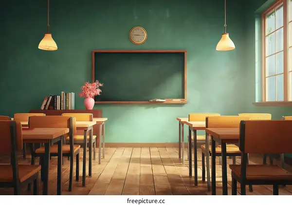 Classroom Interior Illustration with Wooden Furniture