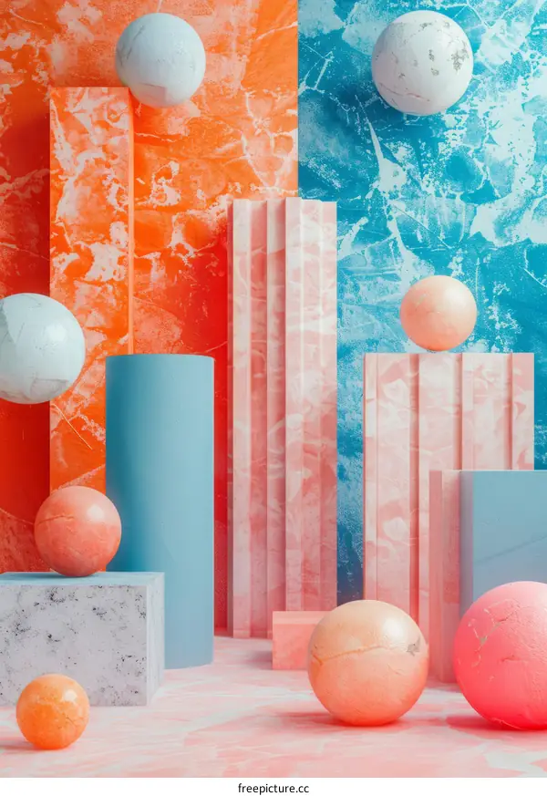 Surreal Abstract Background with Geometric Shapes and Spheres