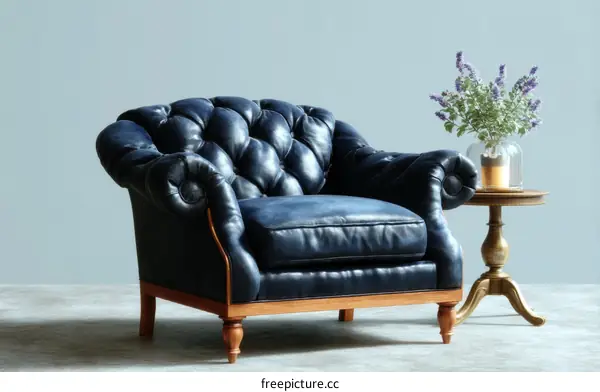 Classic Dark Blue Leather Armchair in a Stylish Interior Setting