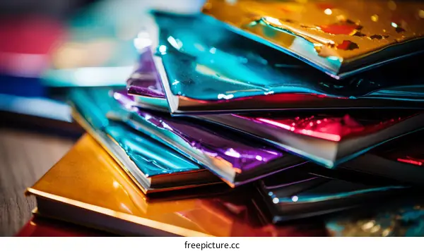 A stack of colorful books with shiny covers