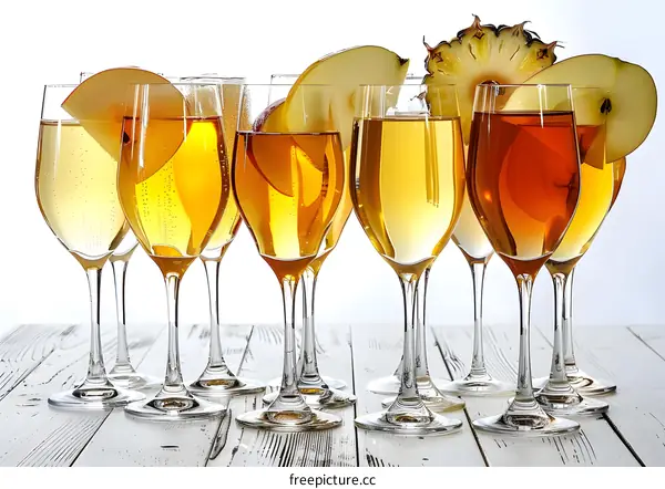 Sparkling Wine Glasses with Apple and Pineapple Slices