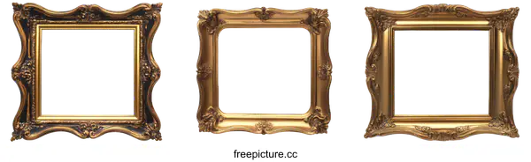 [Transparent Background PNG]Golden Baroque Picture Frames Set