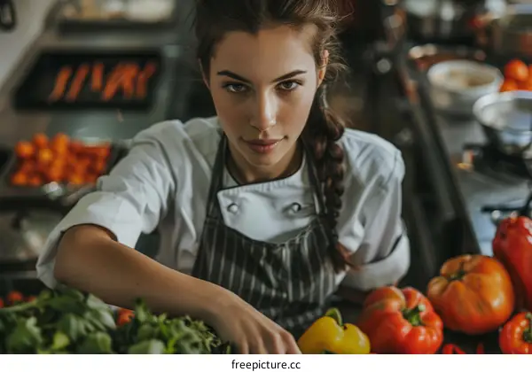 Professional Female Chef in a Commercial Kitchen