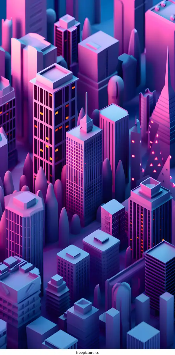 Neon Cityscape Minimalist 3D Illustration