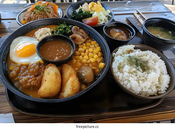 Japanese Curry Rice with Fried Potatoes and Corn