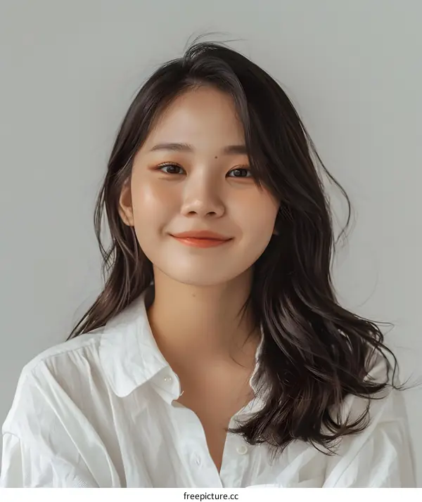 Smiling Asian Woman in White Shirt