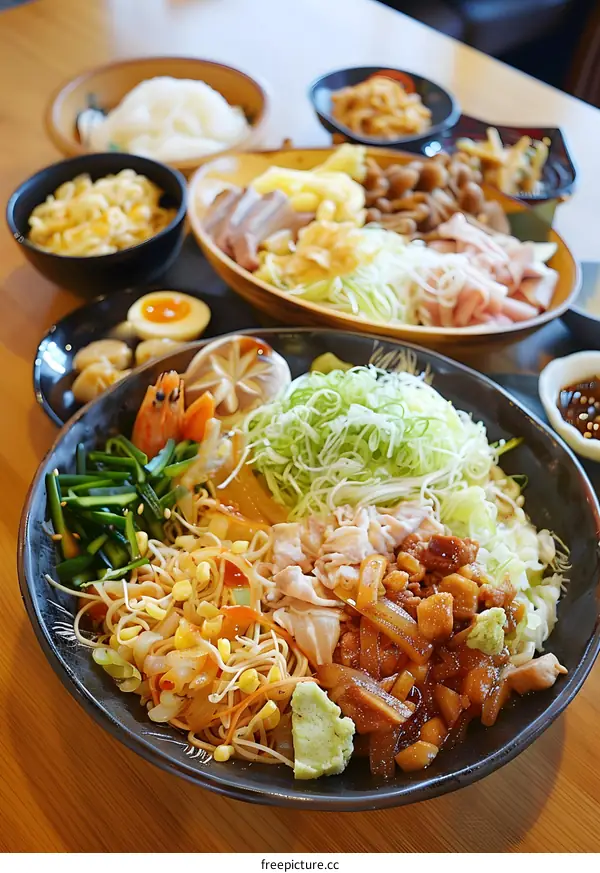 Japanese Cuisine Noodles with Various Toppings