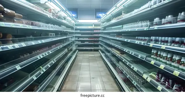 Empty Grocery Store Shelves with Products Blurred