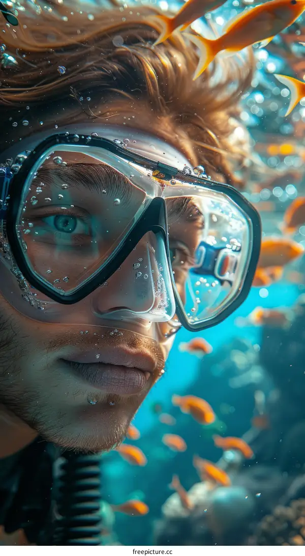 Portrait of a Bearded Scuba Diver with Blue Eyes