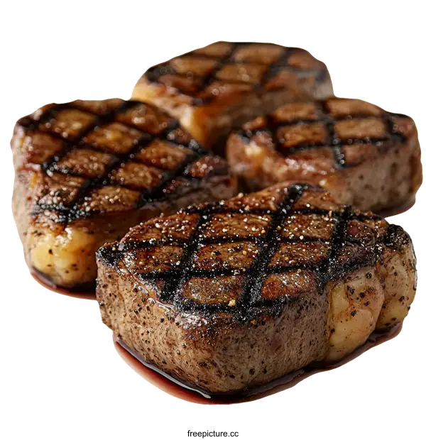 [Transparent Background PNG]Delicious Grilled Steaks on White Background