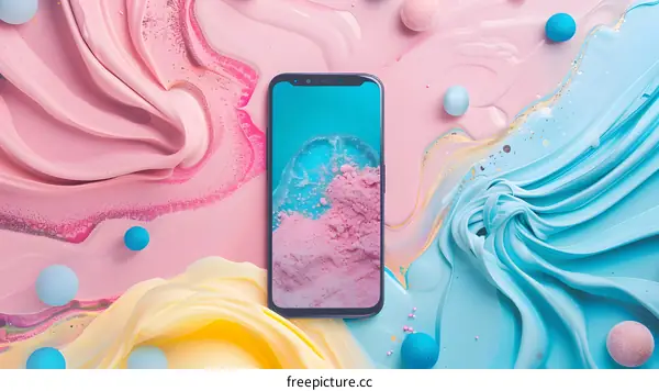 Blue and Pink Abstract Background with Smartphone