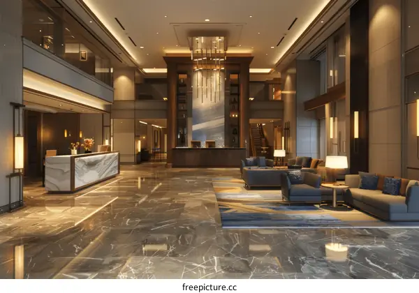 Hotel Lobby Decorated with Modern Luxurious Interior Design