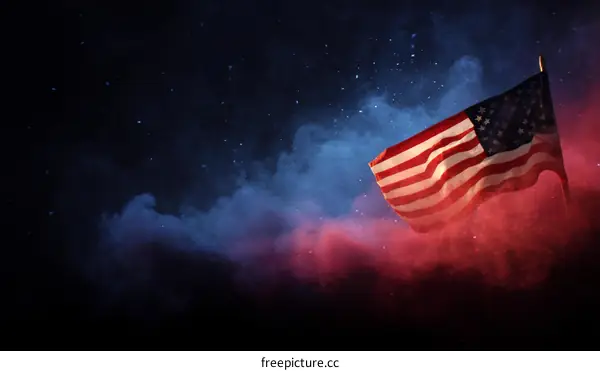 American Flag in Dramatic Night Sky