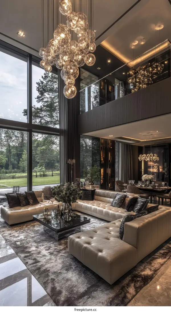 Luxurious Modern Living Room with Large Windows