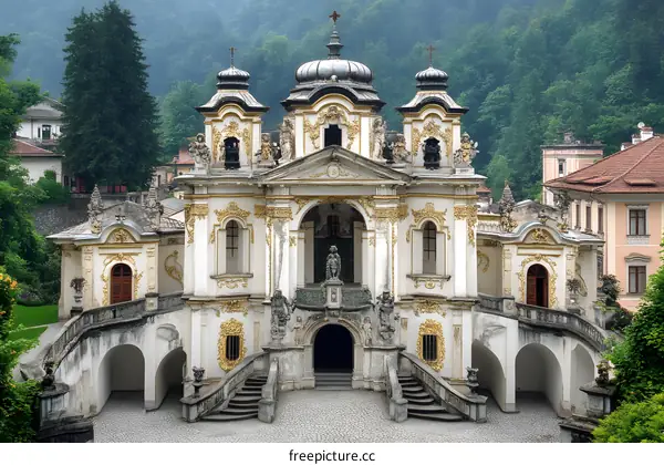 Baroque Style Church with Golden Ornamentations