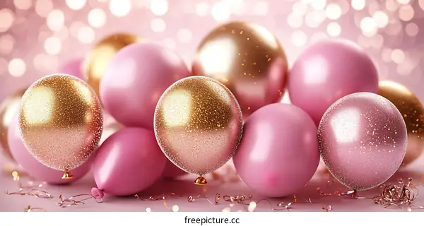 Pink and Gold Glitter Balloons Festive Background