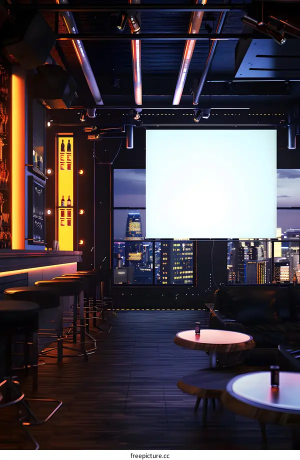 Modern Bar Interior Design with Cityscape View