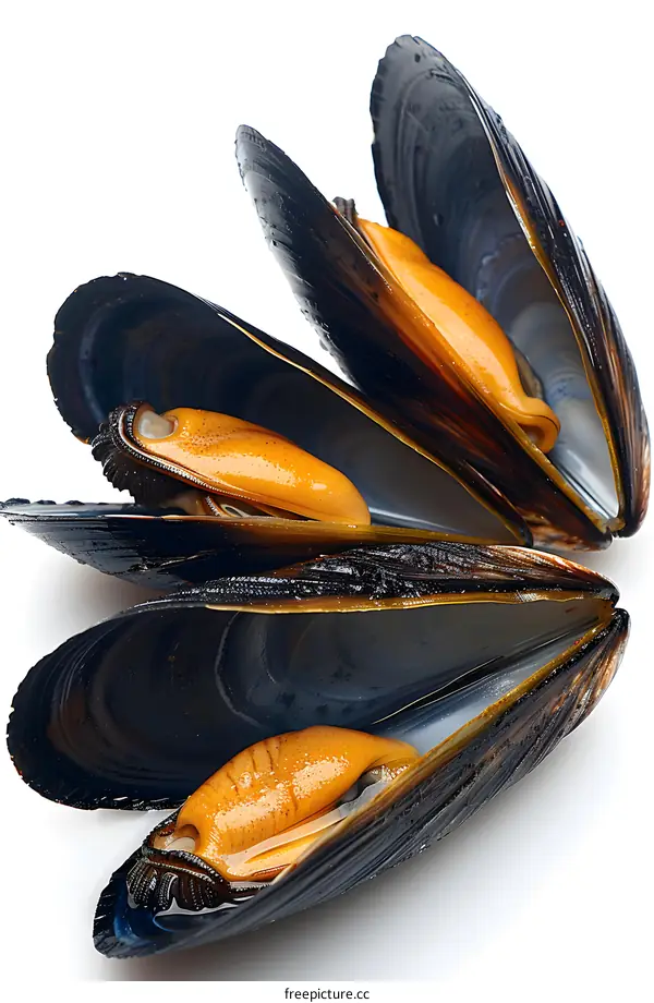 Steamed mussels on a white background