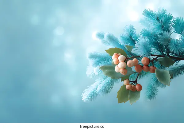 Winter Festive Branch with Icy Pine and Berries