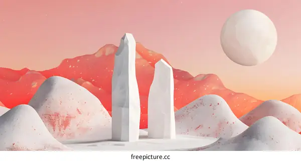 Abstract Illustration of White Mountains and a Large Moon