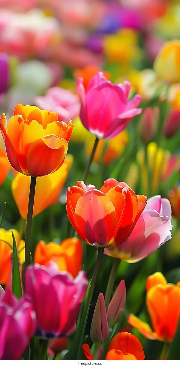 Colorful Tulips Blooming in Spring Garden
