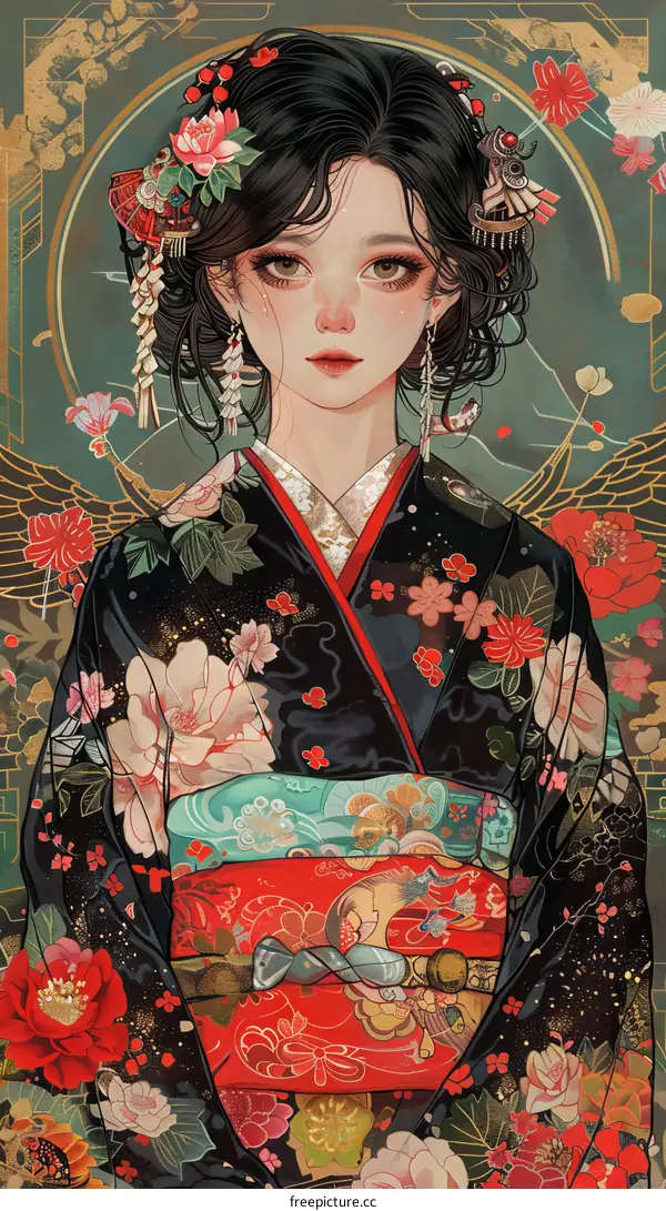 Beautiful Asian Woman in Traditional Kimono