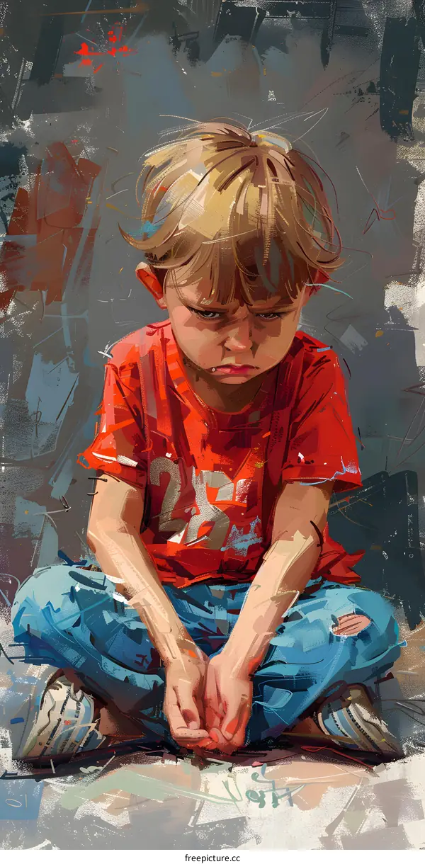 boy sad child painting