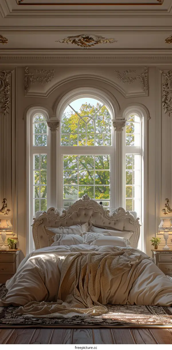 Elegant Vintage Bedroom with a Large Window