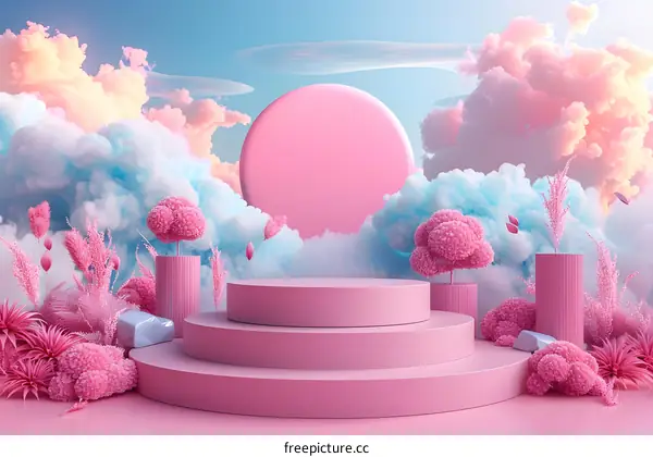 Pink Podium with Pink Flowers