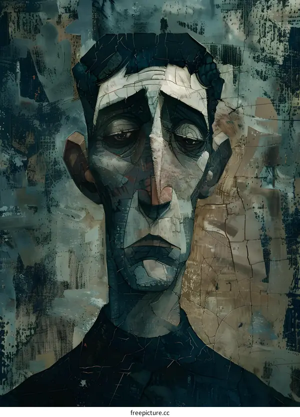 A portrait of a man with a long face and a sad expression on his face.