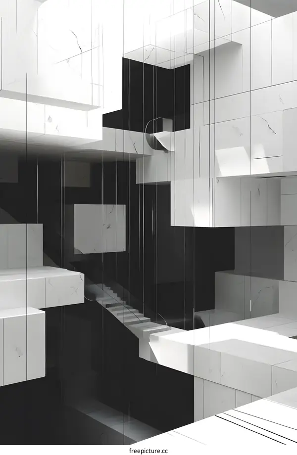 Modern Minimalist Architecture Interior Design with Marble Walls and Glass Stairs