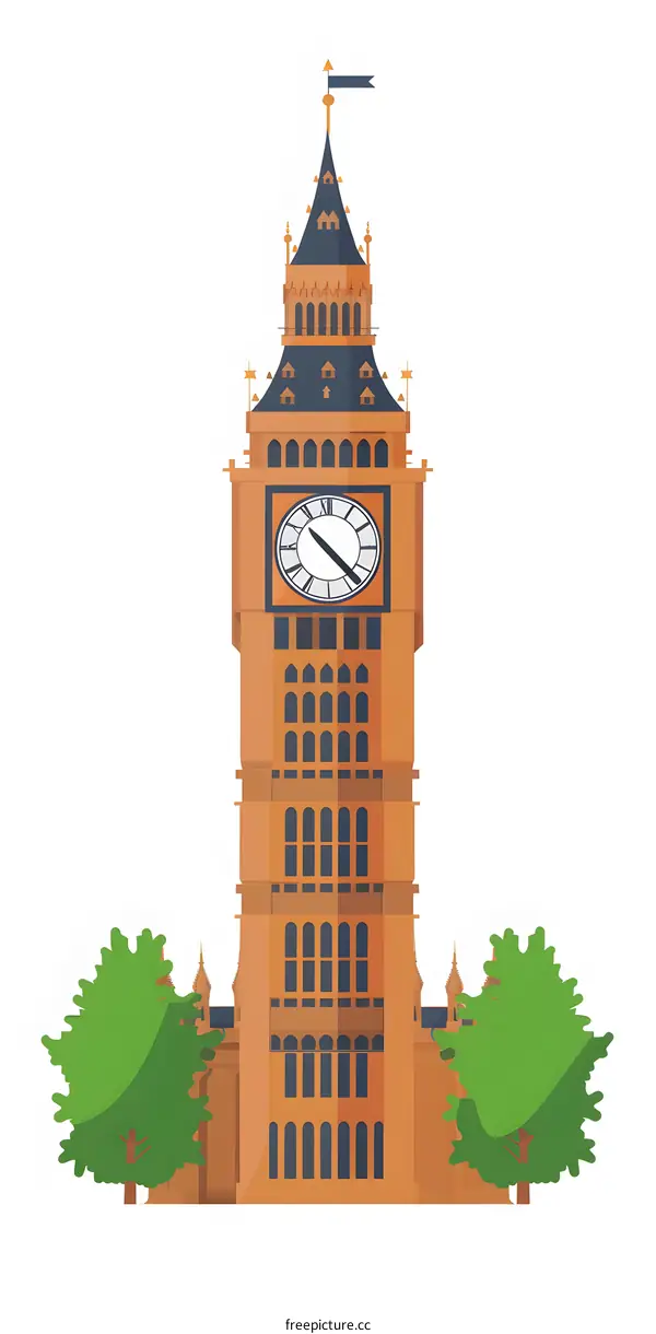 Big Ben Tower Illustration With White Background