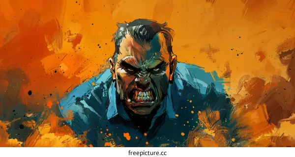 Angry Man Illustration with Intense Expression