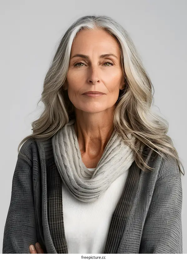 Portrait of a Mature Woman with Gray Hair