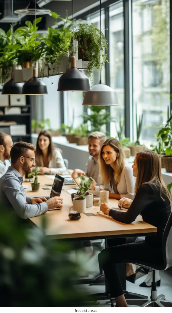 A group of people sitting around a table having a meeting
