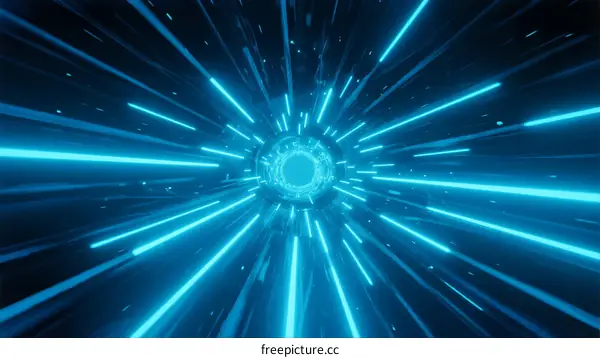 Dynamic Blue Light Streaks Creating Abstract Tunnel Visualization