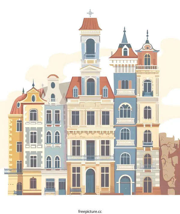 Vintage European Cityscape Illustration