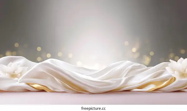 Elegant White Satin Fabric Drape with Gold Accents