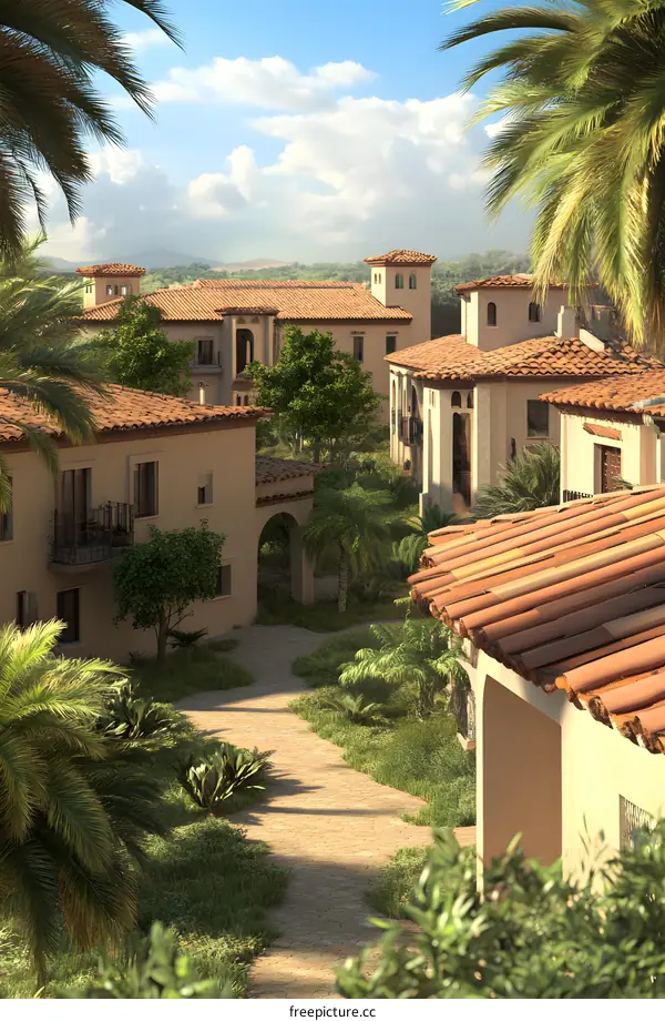 Mediterranean Style Houses and Palm Trees
