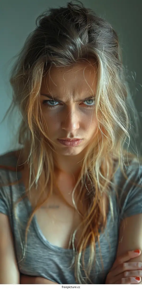 Close-up Portrait of a Woman with an Angry Expression